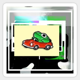 Frog the red car driver lapel pin Sticker